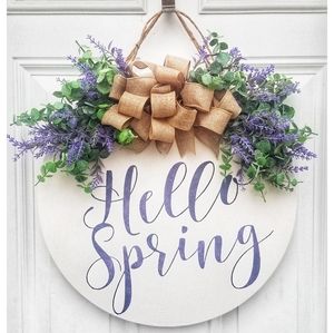 Wooden 17" Hello Spring Front Door Hanger